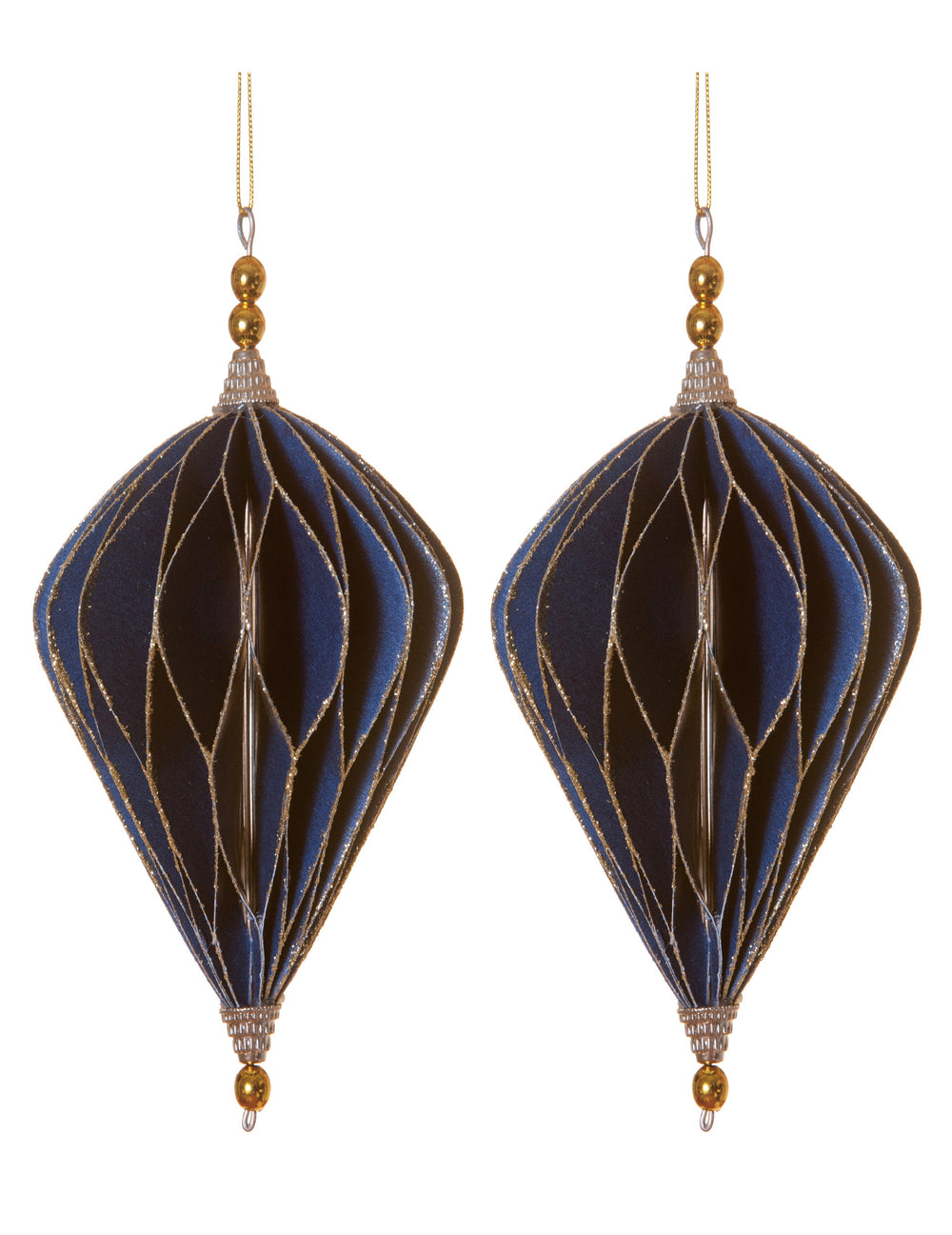 2 suspensions origami losanges pour décoration bleus et or