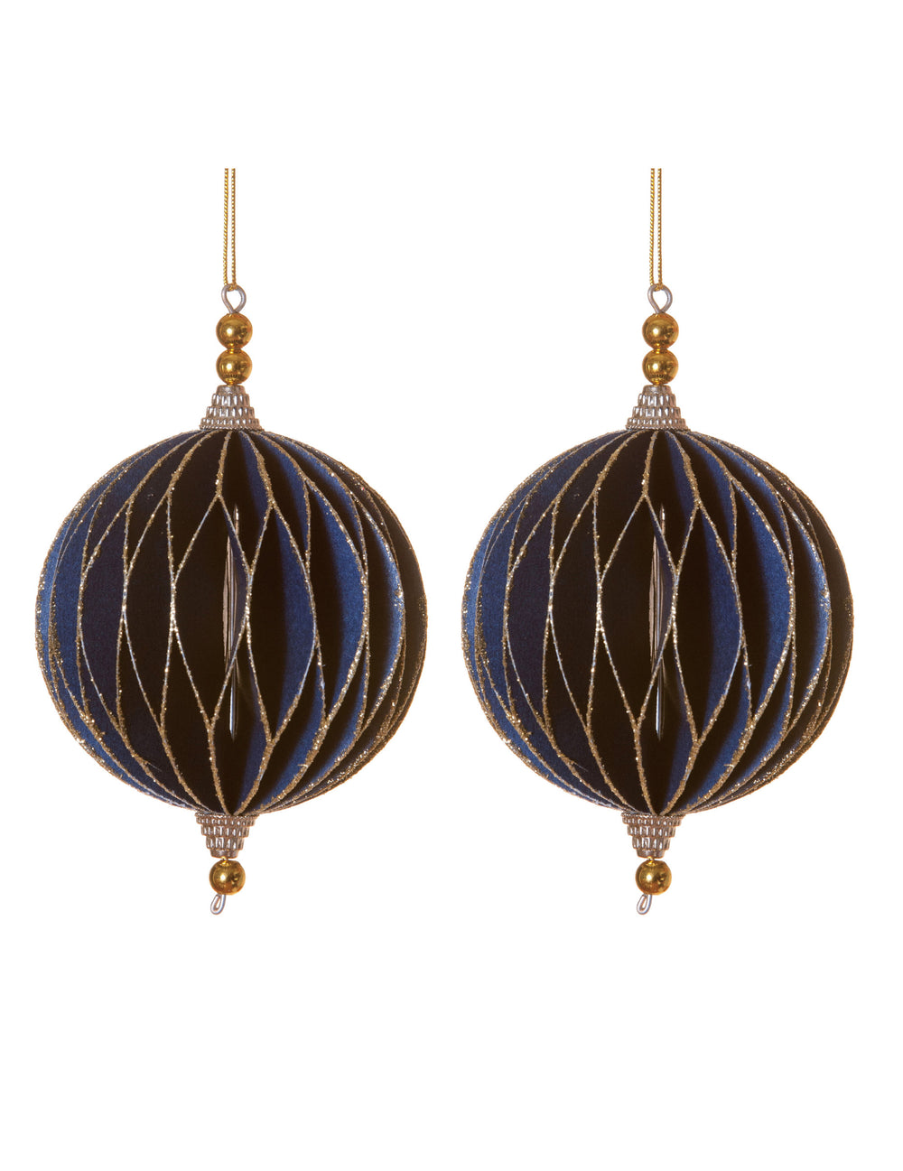 Suspensions origami rondes pour sapin bleues et or
