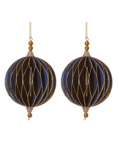 Suspensions origami rondes pour sapin bleues et or