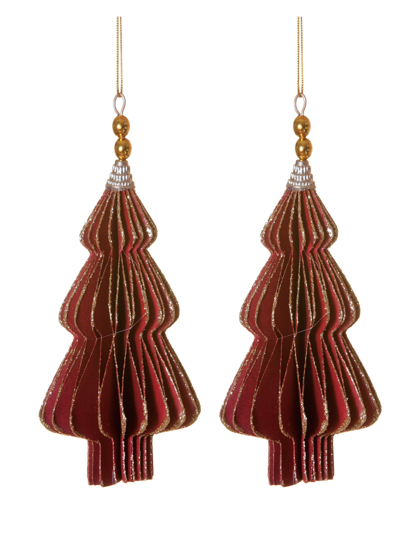2 висящи оригами елхи в червено 13 cm 