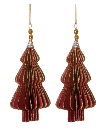 2 висящи оригами елхи в червено 13 cm 