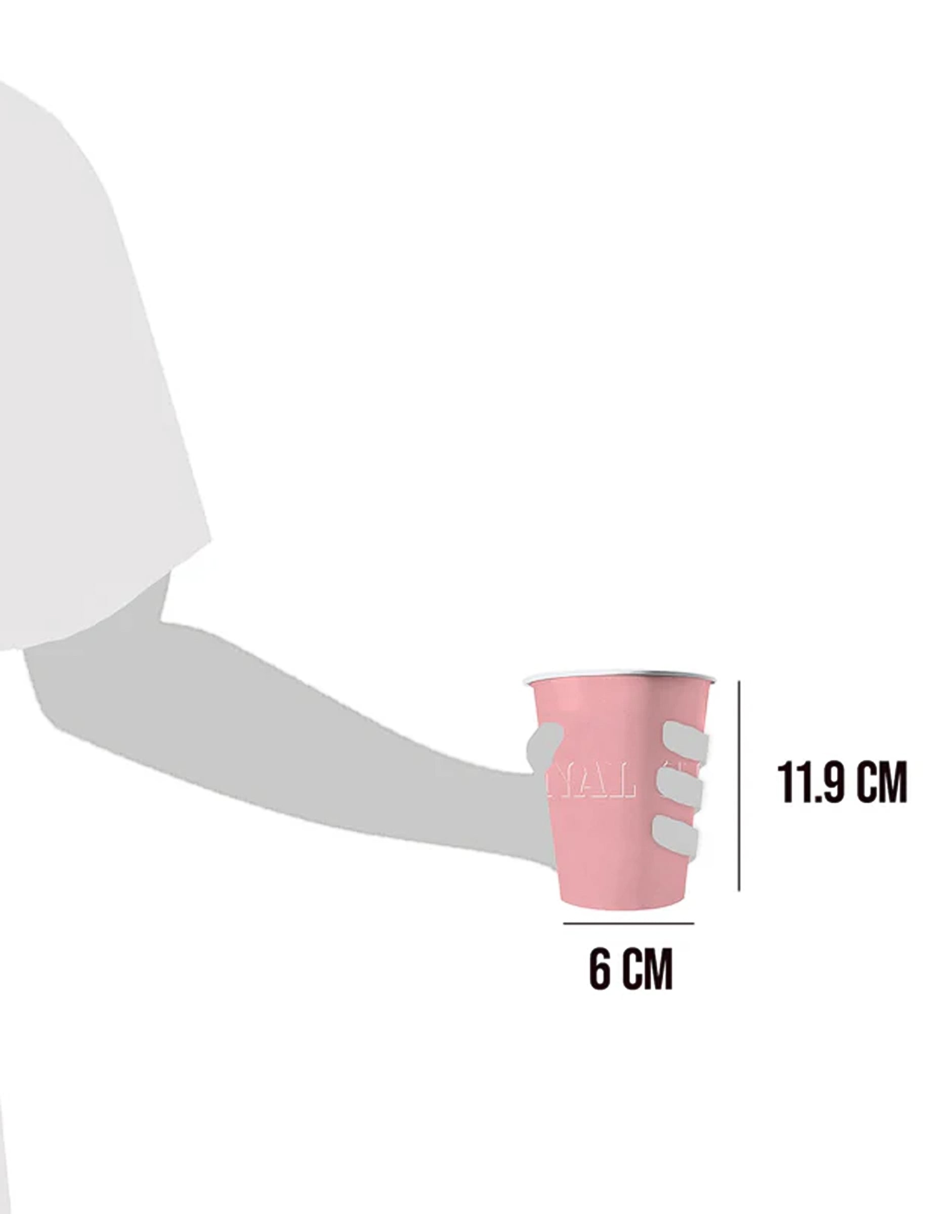 Détail des dimensions des gobelets américains rose pastel en carton recyclable