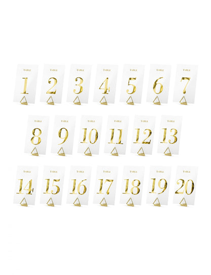 20 прозрачни маркера за маса със златни цифри, 7 x 12 cm за сватба