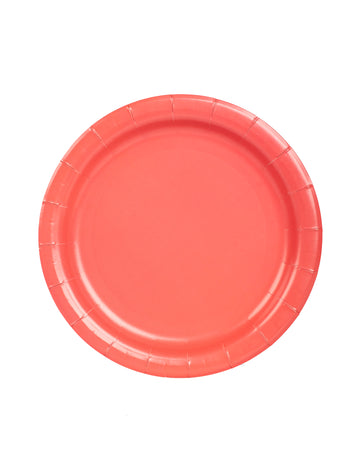 20 petites assiettes rondes en carton rouge corail 17.1 cm pour dessert