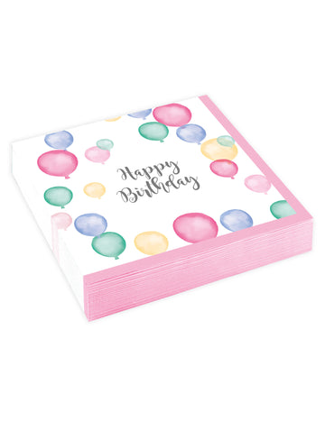 20 малки хартиени салфетки, честит рожден ден, пастелни балони, 25 x 25 cm за парти