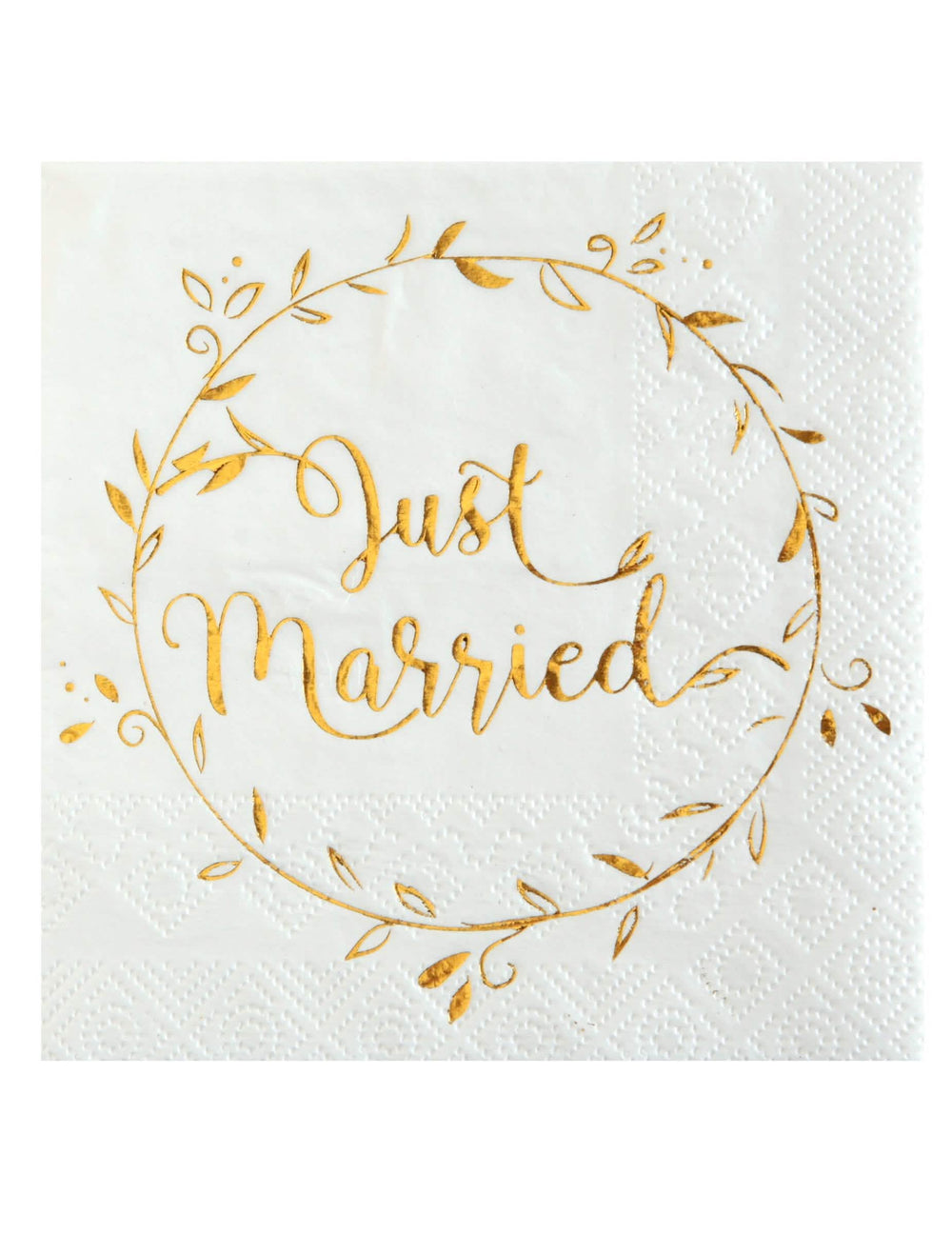 хартиени салфетки Just Married за сватба бели и златисти металик