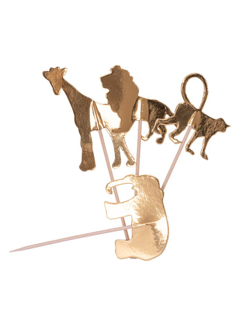 Pics en bois animaux jungle pour gâteaux dorés