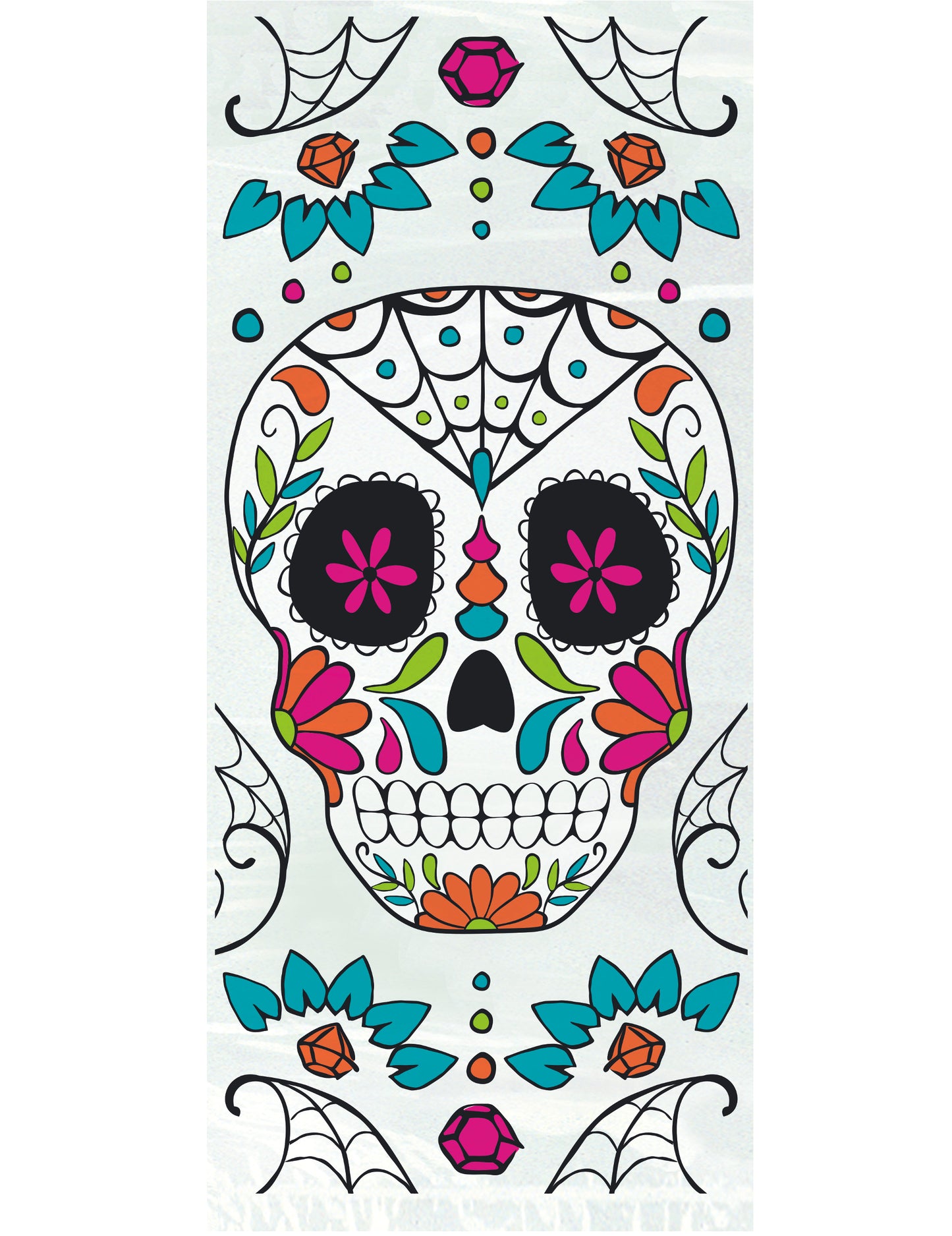 Sachets bonbons en plastique Dia de los muertos pour fête blancs avec motifs tête de mort mexicaine colorée