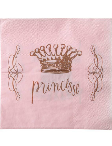 Serviettes en papier princesse rose avec couronne