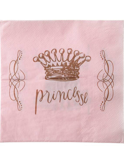Serviettes en papier princesse pour fête rose avec couronne