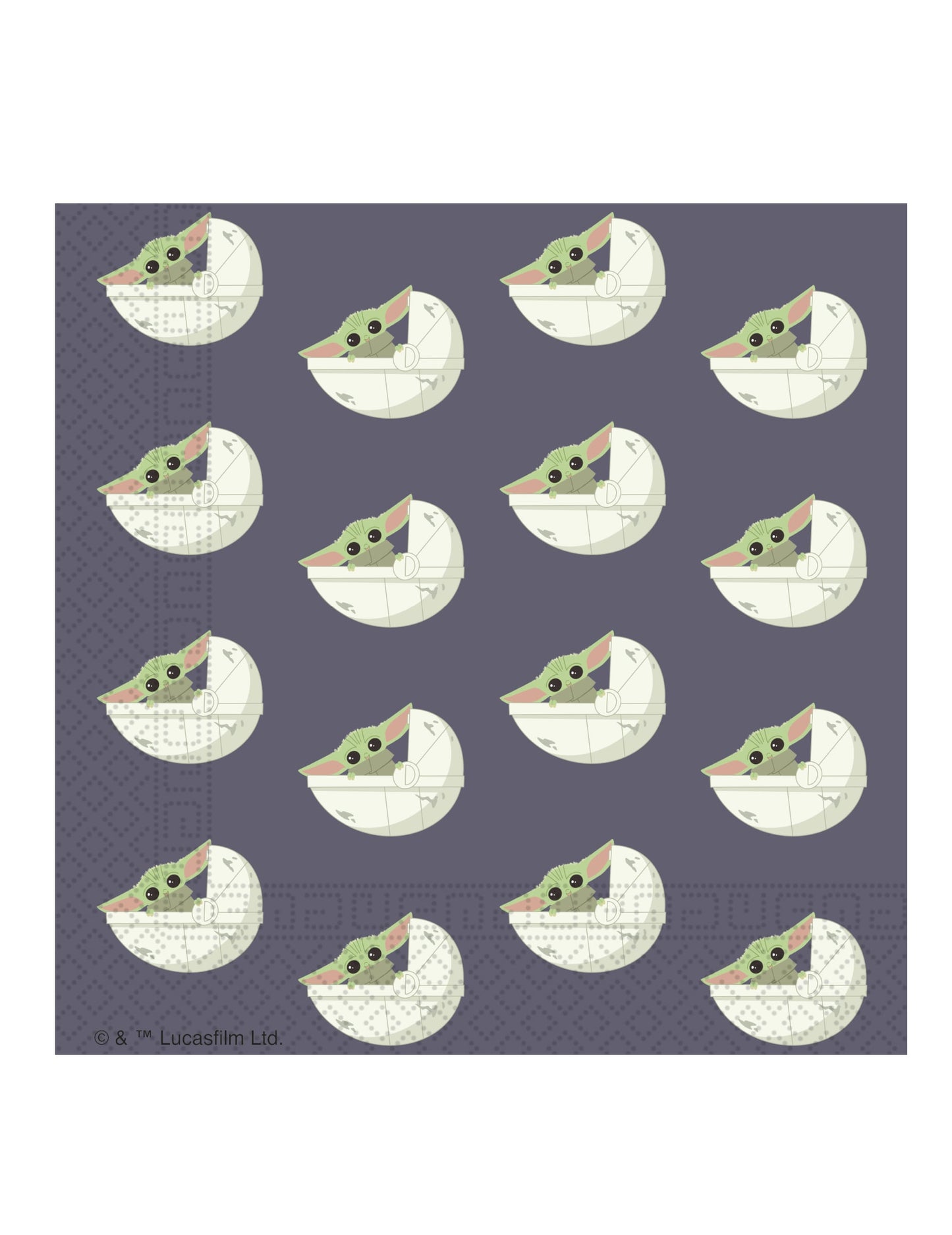 Serviettes en papier bébé Yoda The Mandalorian violettes avec Grogu dans son berceau
