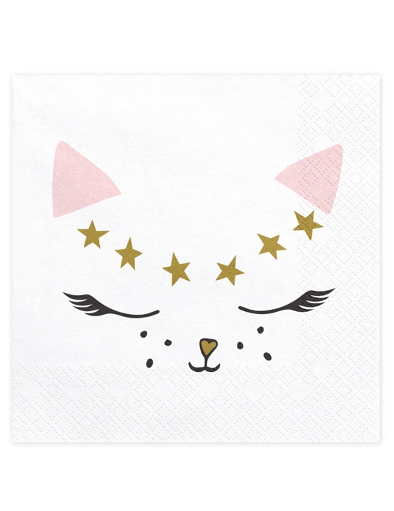Serviettes en papier chaton blanc avec étoiles dorées et oreilles roses