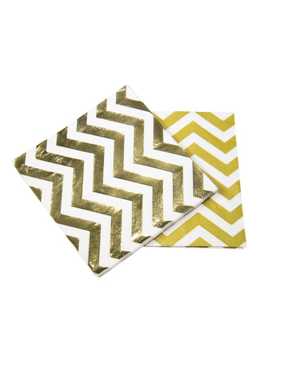 Serviettes en papier chevrons or et blanc chic