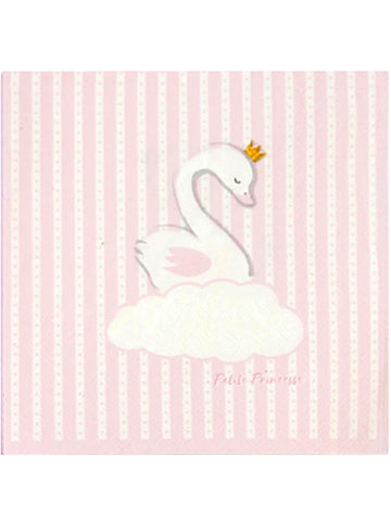 Serviettes en papier cygne pour enfant rose à rayures petite princesse