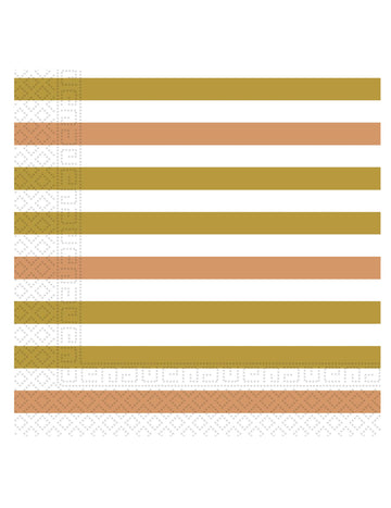 20 хартиени салфетки със златни, розово-златни и медни райета, 33 x 33 cm