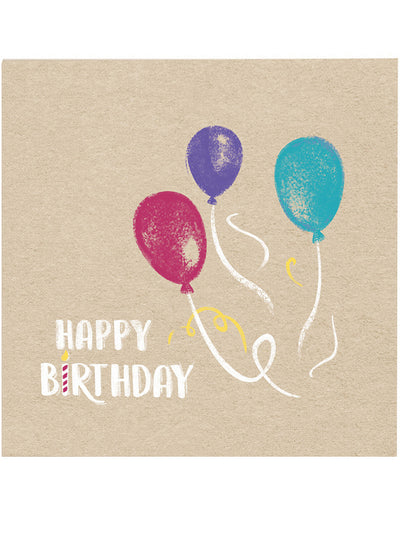 Serviettes en papier Happy Birthday pour anniversaire kraft et bleues aux ballons colorés