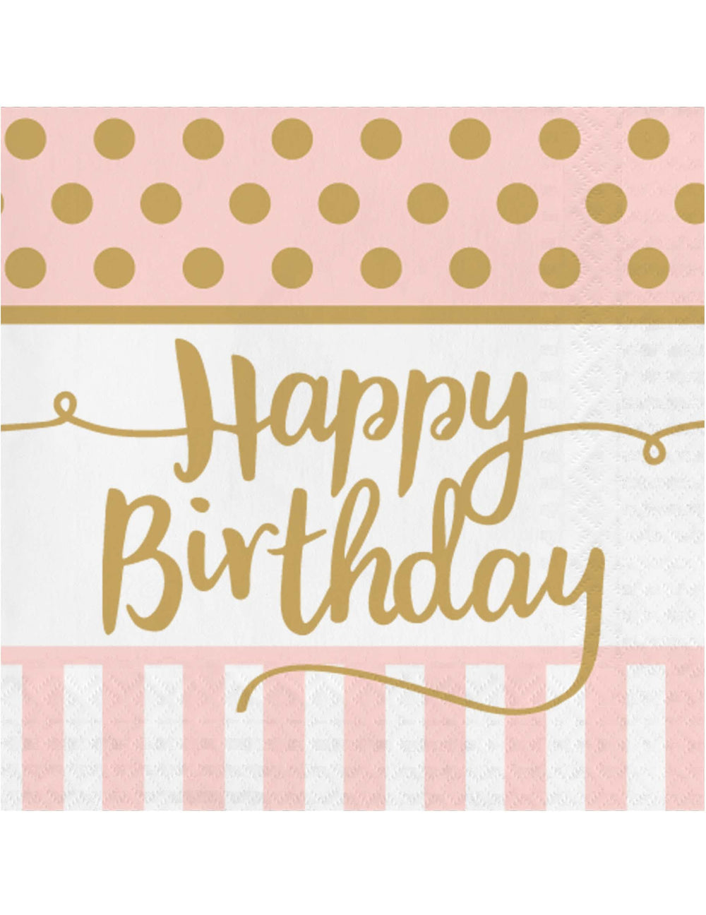 хартиени салфетки Happy Birthday за рожден ден розов и злато на точки и райета
