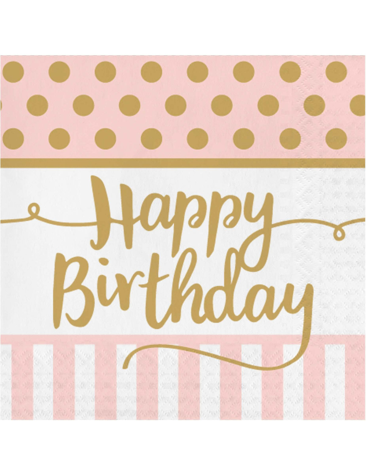 хартиени салфетки Happy Birthday за рожден ден розов и злато на точки и райета