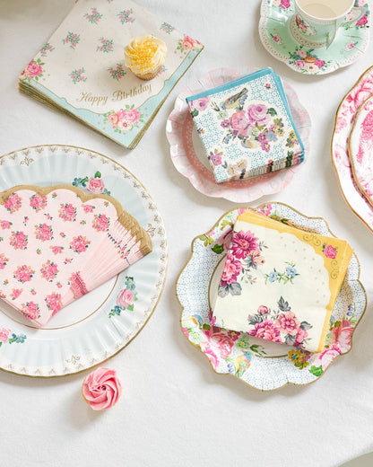 20 хартиени салфетки happy birthday чай с приятелки розови цветя 33 x 33 cm 