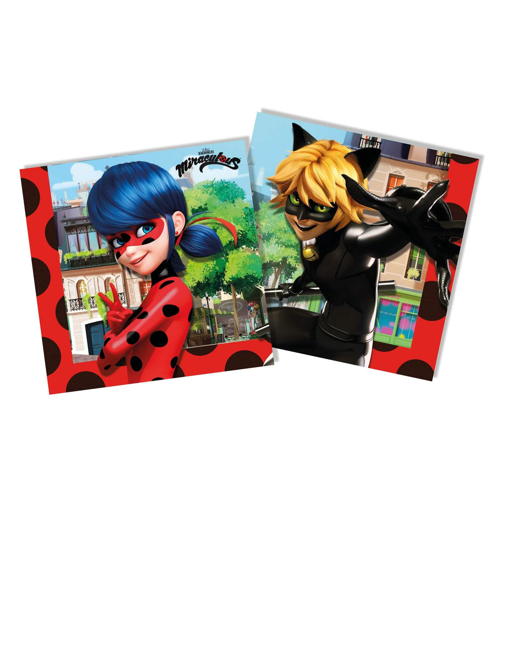 Serviettes en papier Miraculous Ladybug pour anniversaire rouges et noires avec Ladybug et Chat Noir