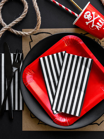 20 черно-бели раирани хартиени салфетки, 33 x 33 cm за парти