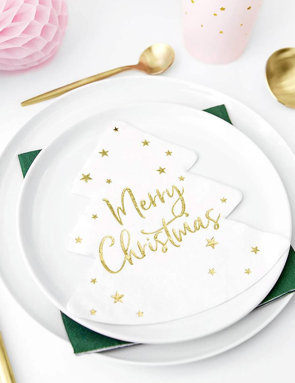 Хартиени салфетки елха Merry Christmas бял и злато