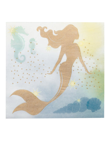 20 хартиени салфетки с изображение на златна русалка 33 x 33 cm