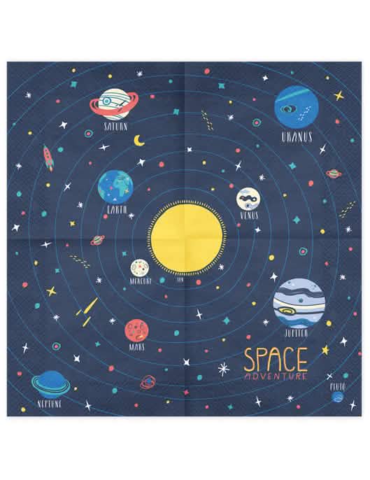 Детайл на мотив слънчева система на хартиени салфетки Space Adventure