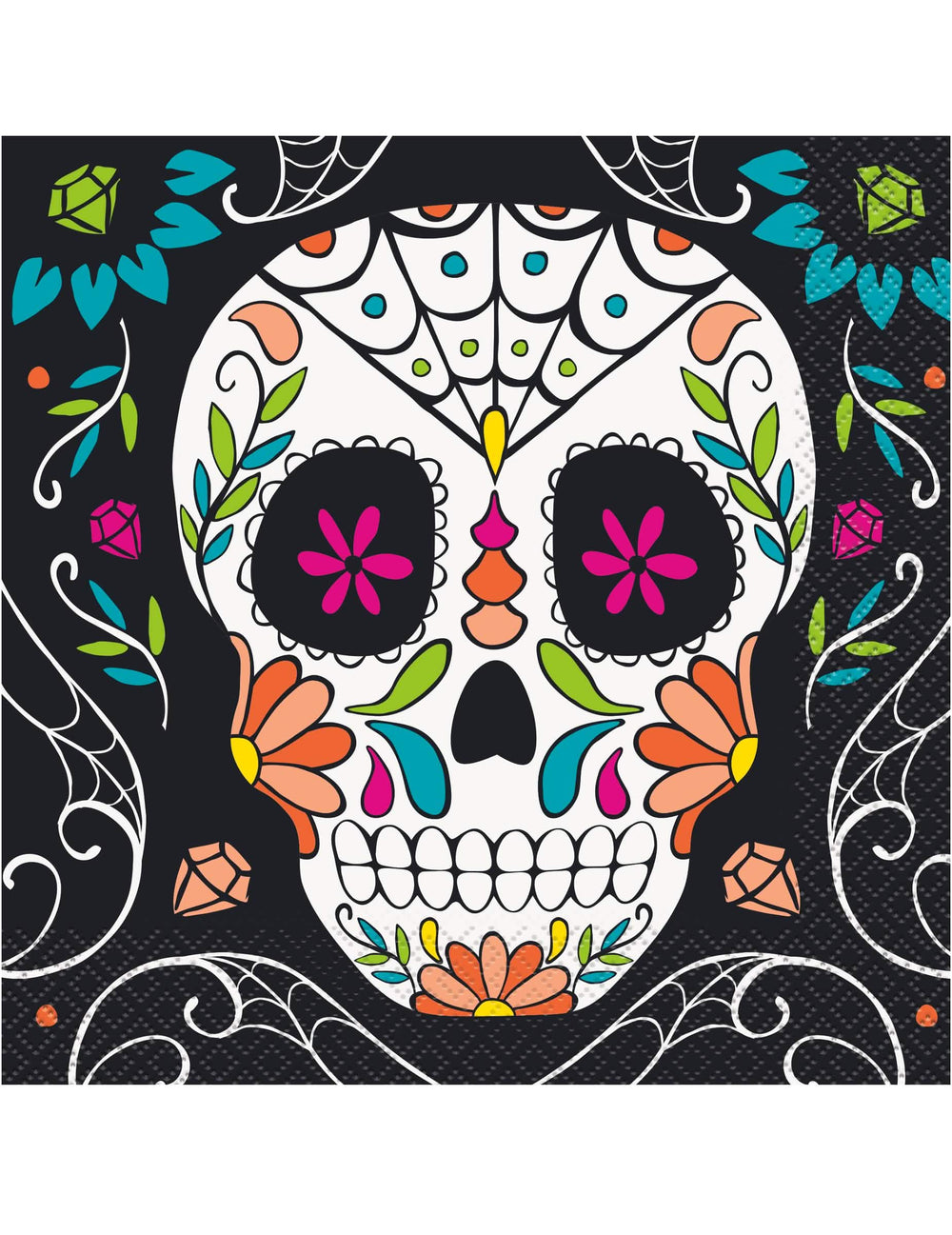 хартиени салфетки череп Day of the Dead за парти многоцветни на черен фон