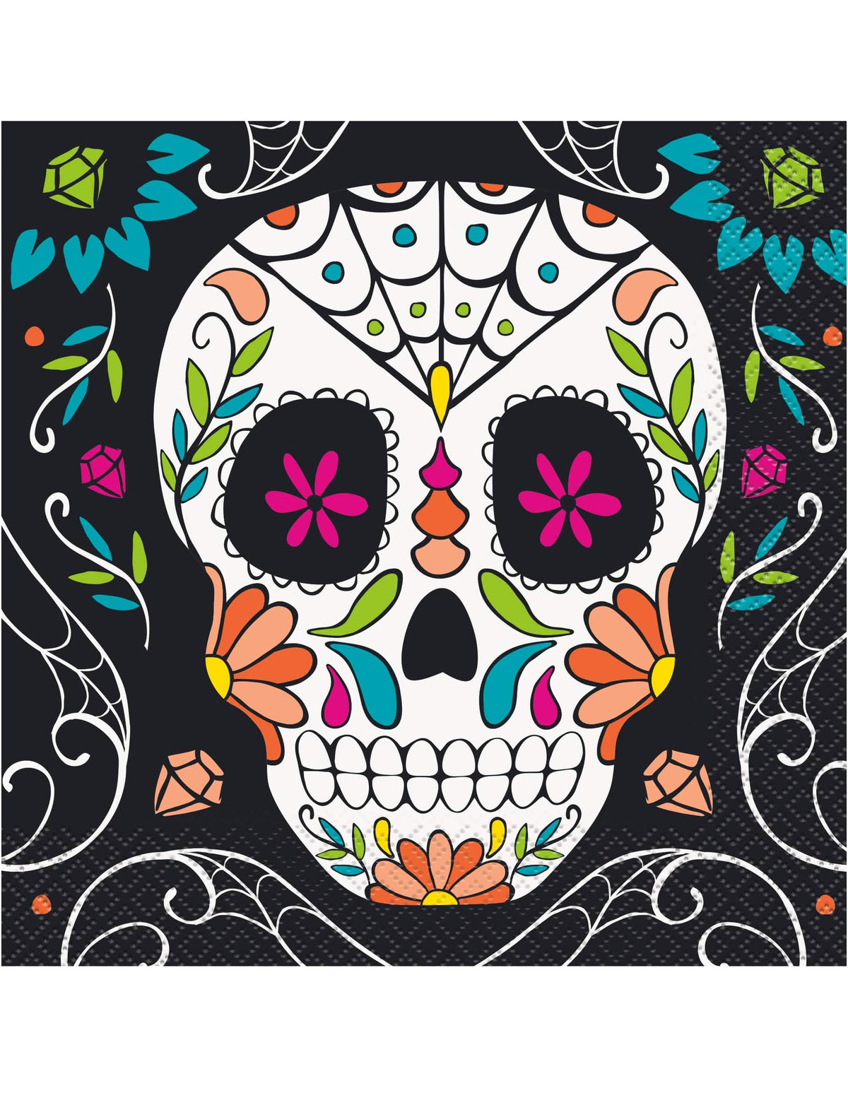хартиени салфетки череп Day of the Dead за парти многоцветни на черен фон