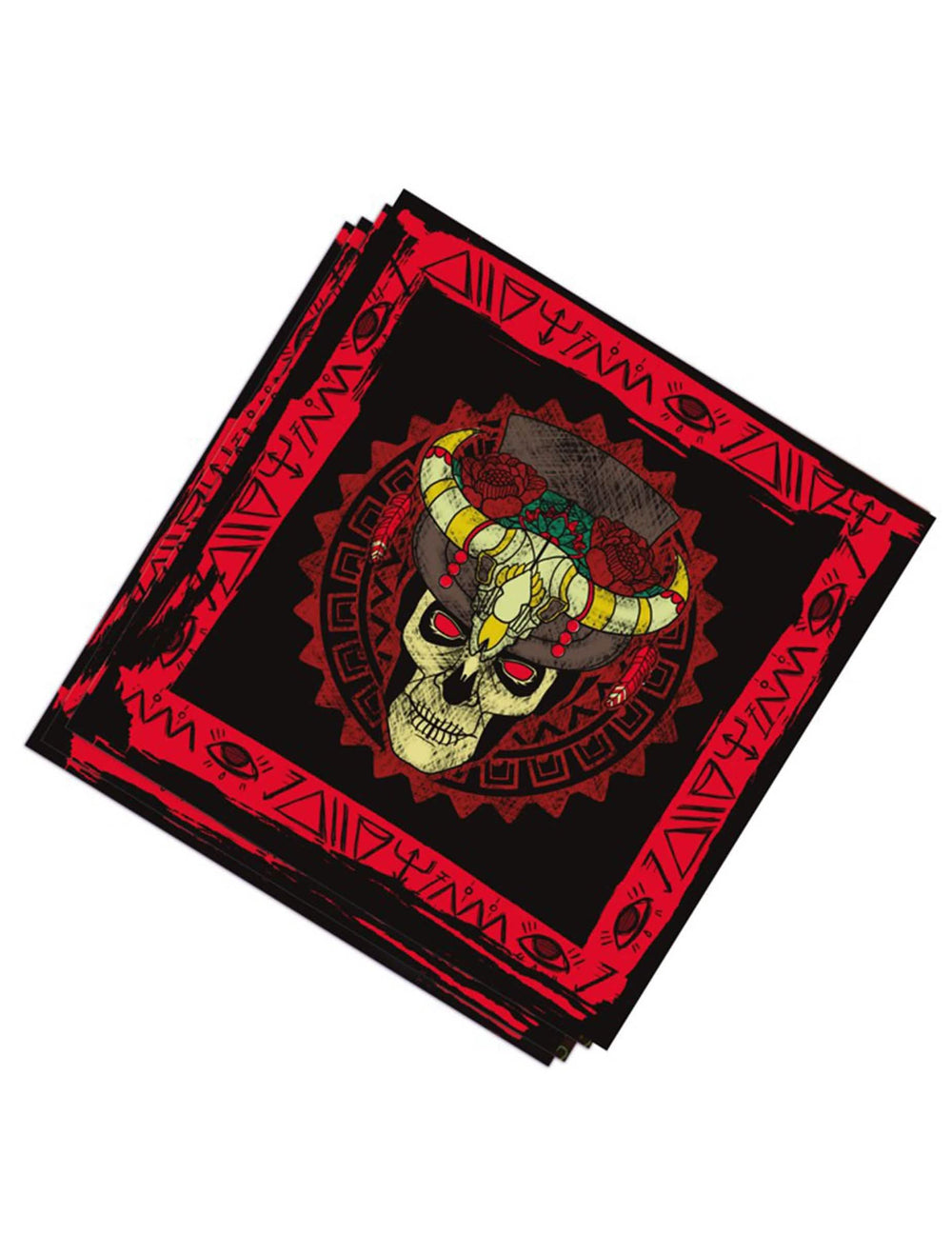 Serviettes en papier Vaudou pour fête noir et rouge avec motif crâne