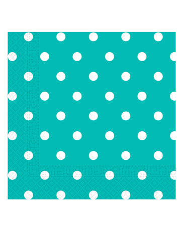 20 тюркоазени хартиени салфетки с бели точки, 33 x 33 cm
