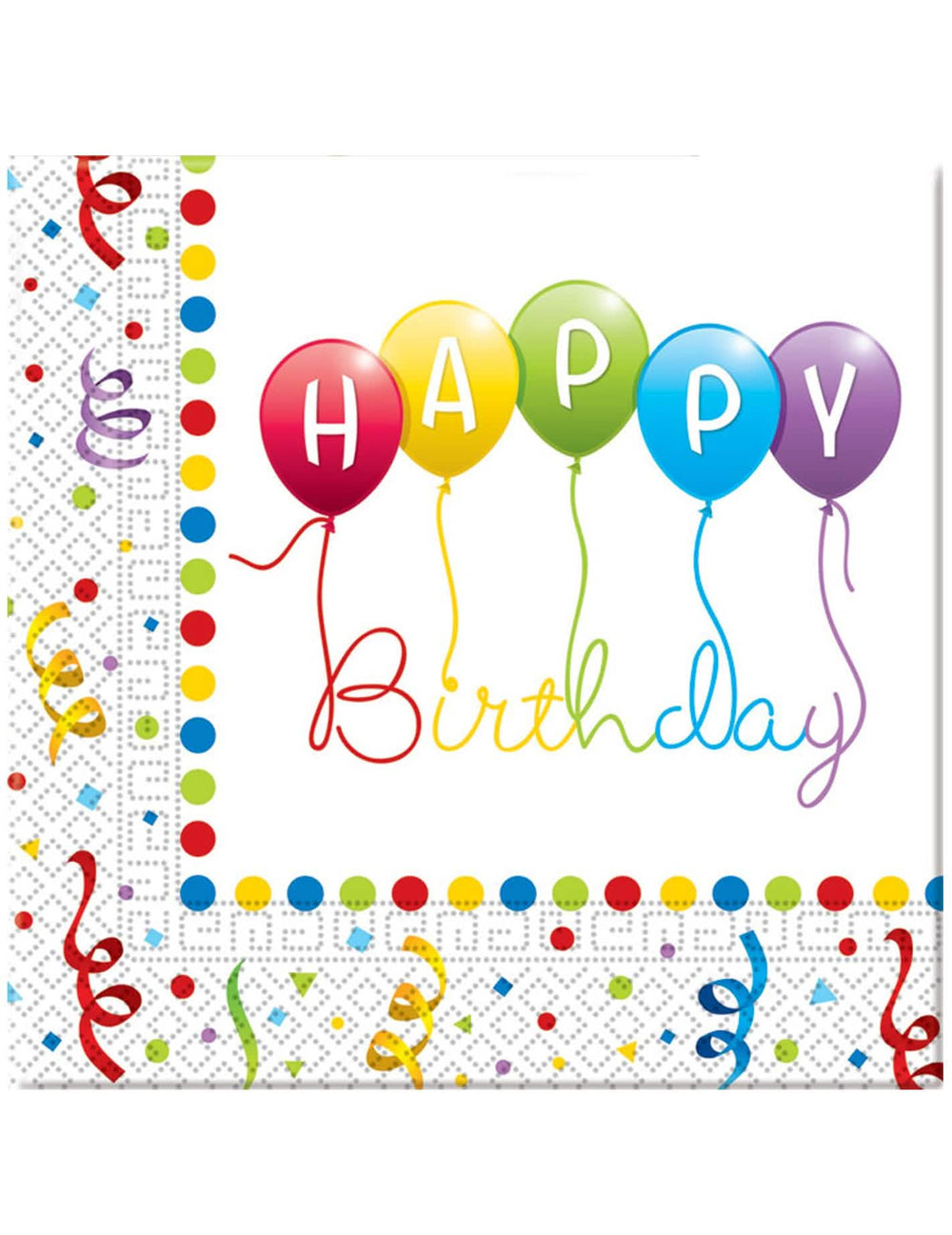 хартиени салфетки Happy Birthday за празнична декорация в многоцветни цветове с балони и гирлянди