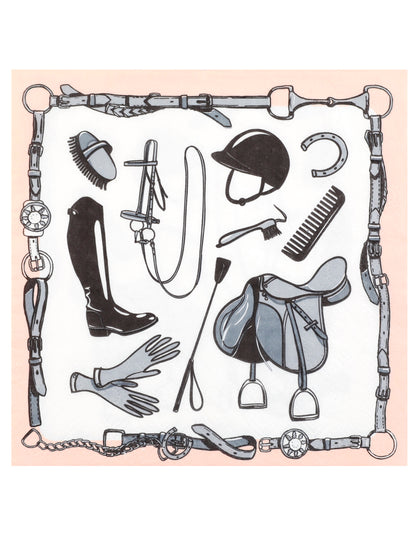 20 serviettes papier équitation 33 x 33 cm rose et gris