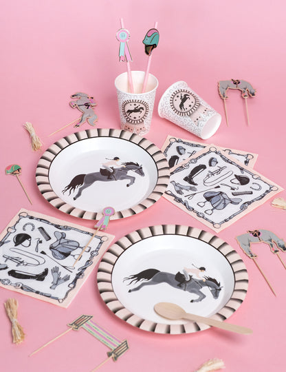 20 serviettes papier équitation 33 x 33 cm rose et gris