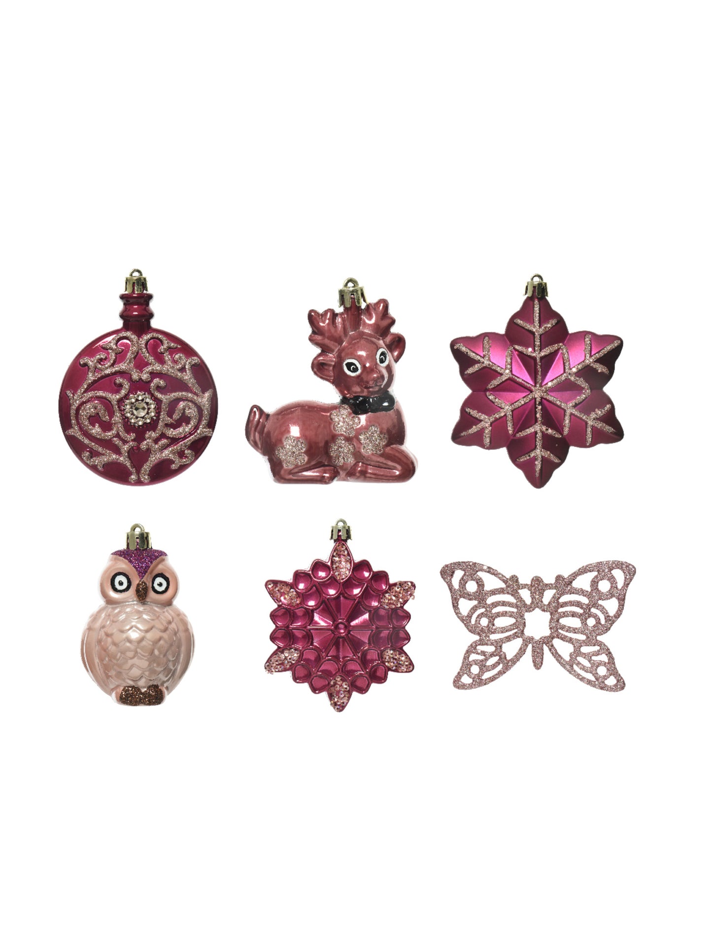 20 висящи украси за елха в розово – Вълшебна Коледа 7 cm 