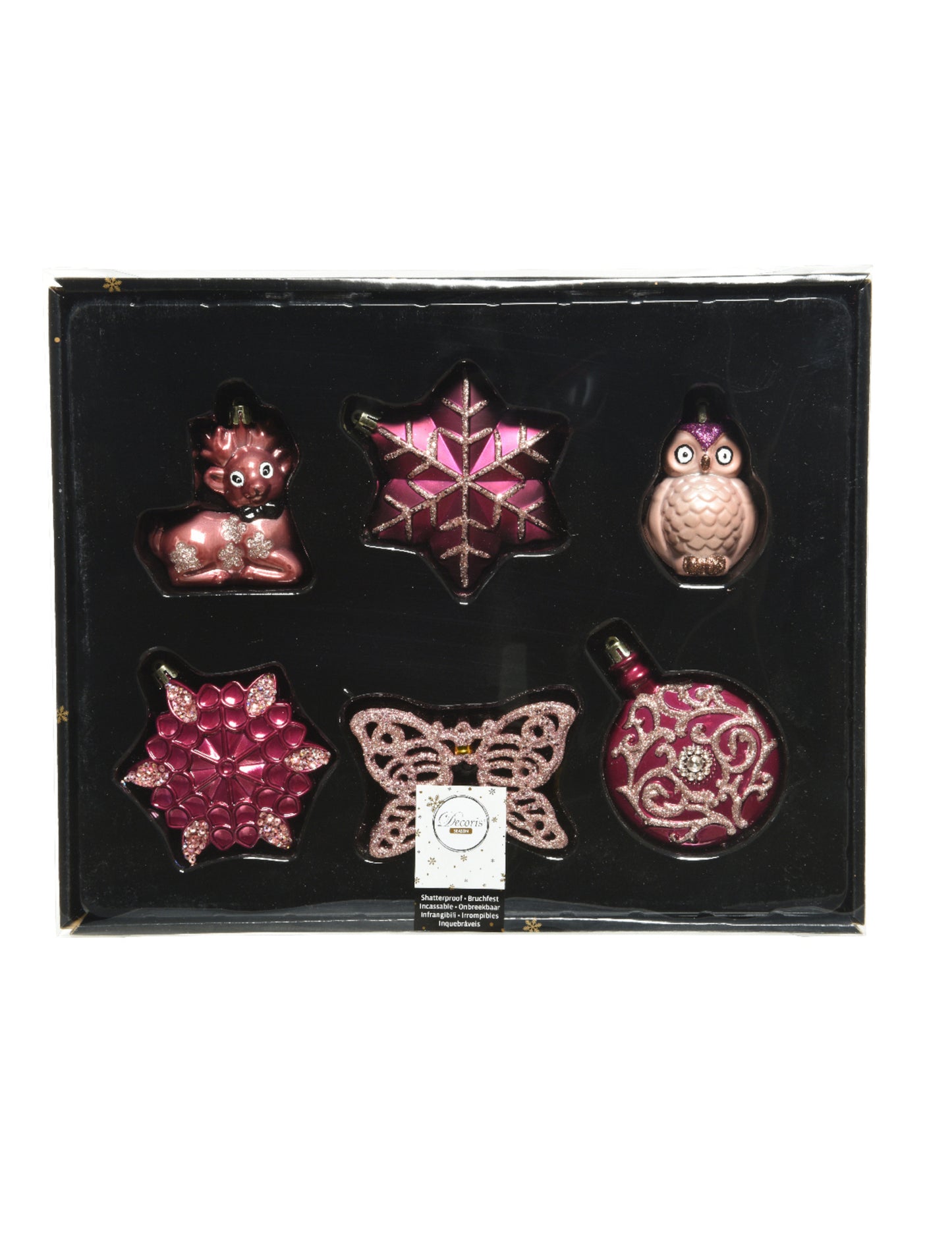 20 висящи украси за елха в розово – Вълшебна Коледа 7 cm 