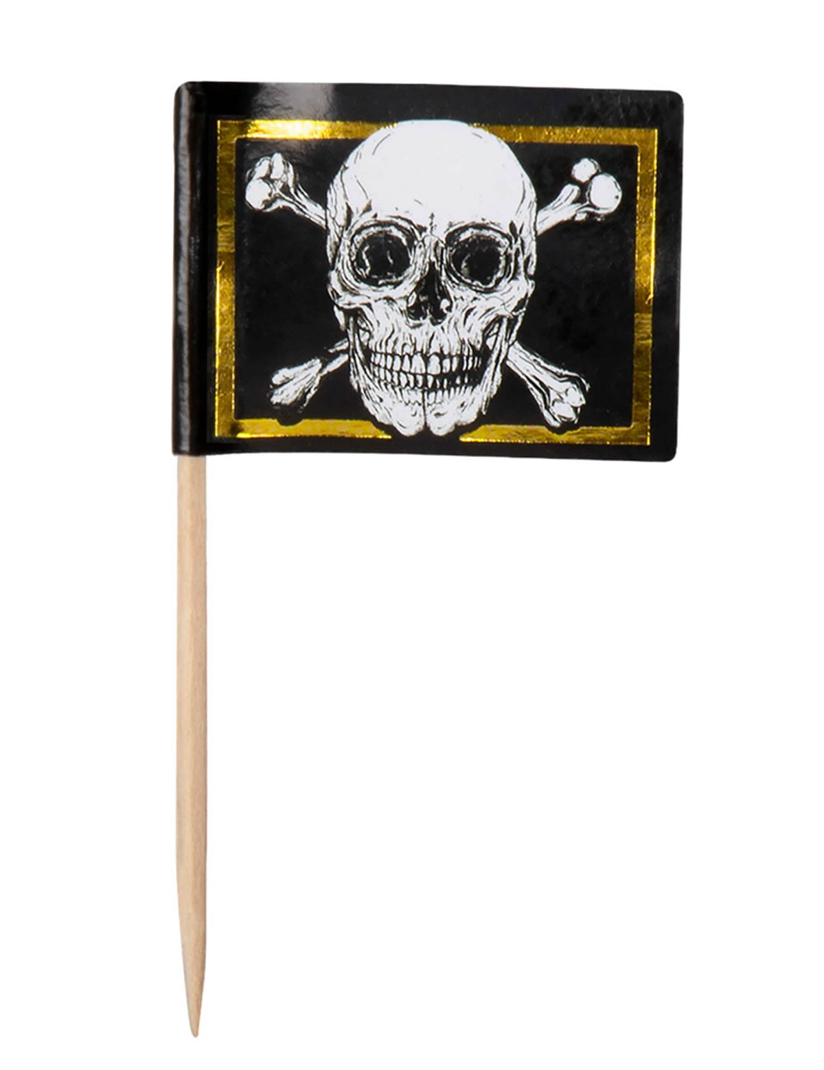 Дървена клечка с пиратски флаг Jolly Roger за декорация на празник черен и златен