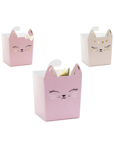 Boîtes pour snack chatons pour enfant rose et blanc avec détails dorés