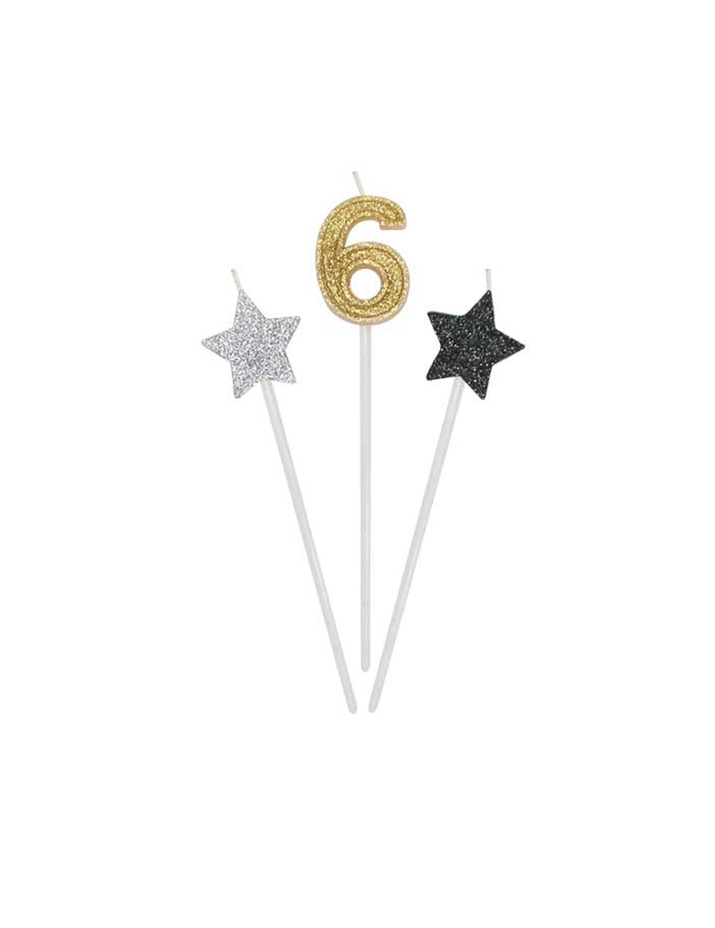 3 свещи за рожден ден Златни, сребърни и черни 16 см 16 см