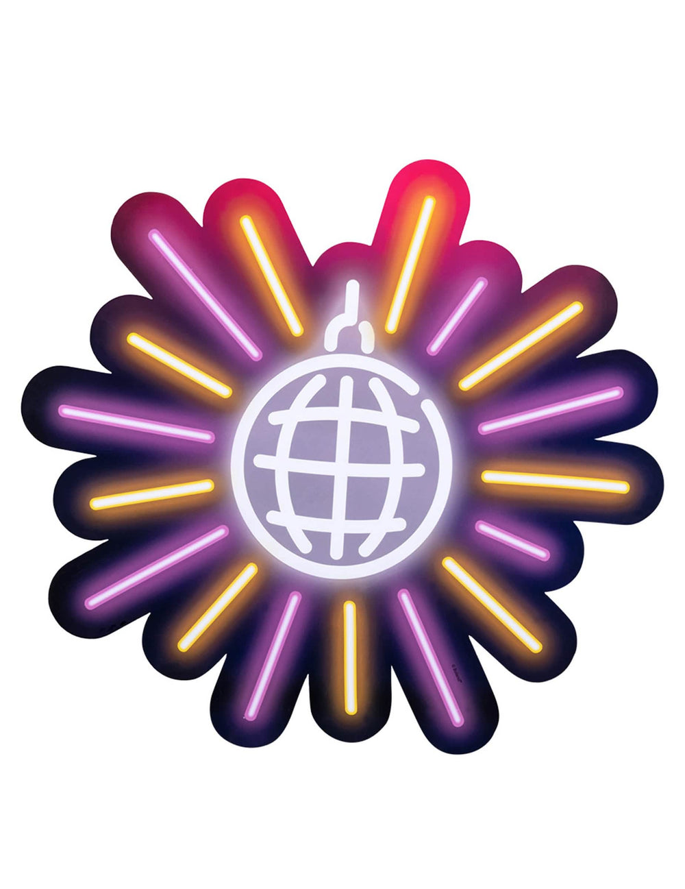 Детайл на неоновата диско топка от картонените декорации disco fever