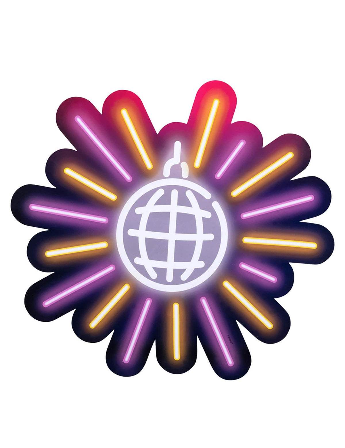 Детайл на неоновата диско топка от картонените декорации disco fever