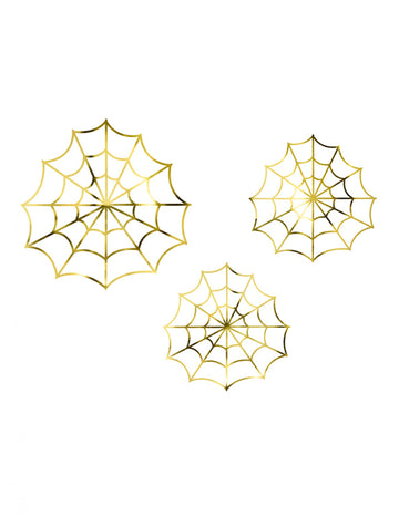 3 метални златни декорации от хартия с паяжина