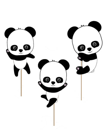 Décorations pour gâteau bébé panda pour enfant noir et blanc avec pics en plastique