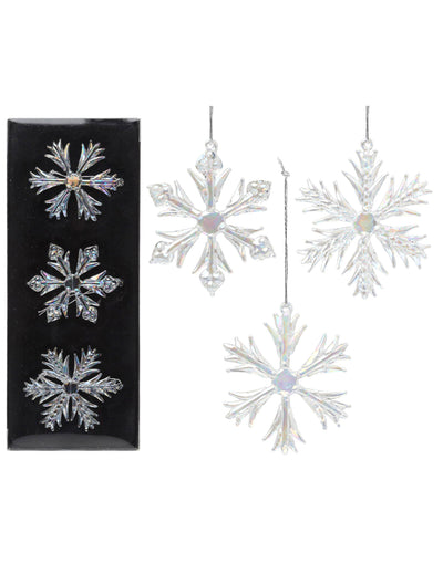 Flocons en verre à suspendre pour sapin iridescents