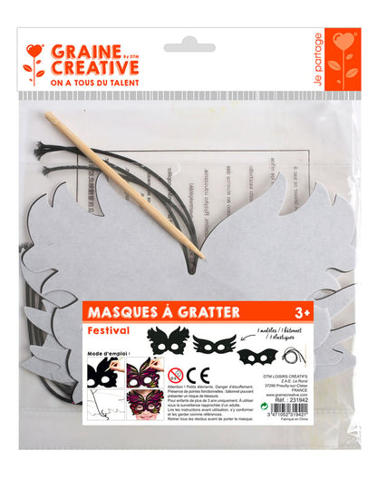 3 masques plats à gratter en carton festival loisir créatif