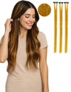 3 mèches de cheveux brillantes pour femme dorées avec clips