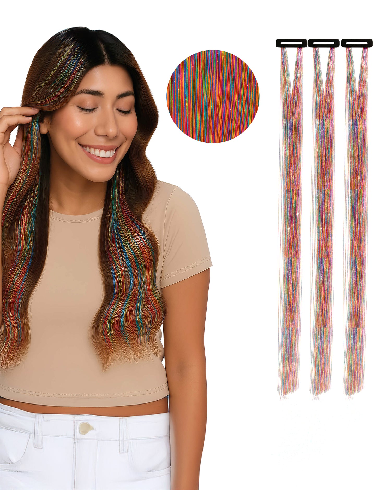 3 многоцветни лъскави кичура 50 cm