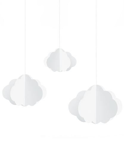 3 nuages en carton à suspendre pour décoration blancs