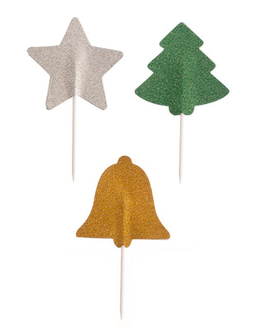 3 блестящи коледни хартиени кифлички 5 cm Коледна елха, звезда, камбанка